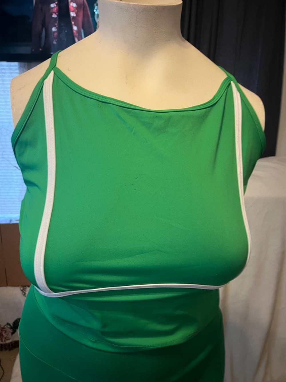 feathers Bright Green Halter Crop Top with White Patch